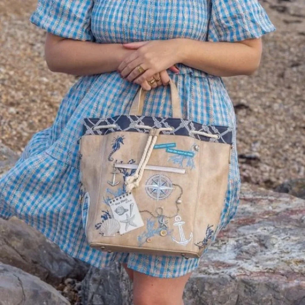 Beige Nautical Backpack with Rope Accents - Picture 9 of 12